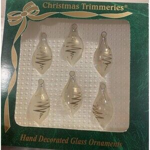 Vintage Bradford Trimmeries Glass Ornaments Frosted Christmas Mini Feather Tree